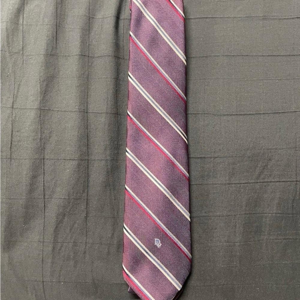 Christian Dior Men’s Vintage Red White Blue Repp 100% Silk Tie
